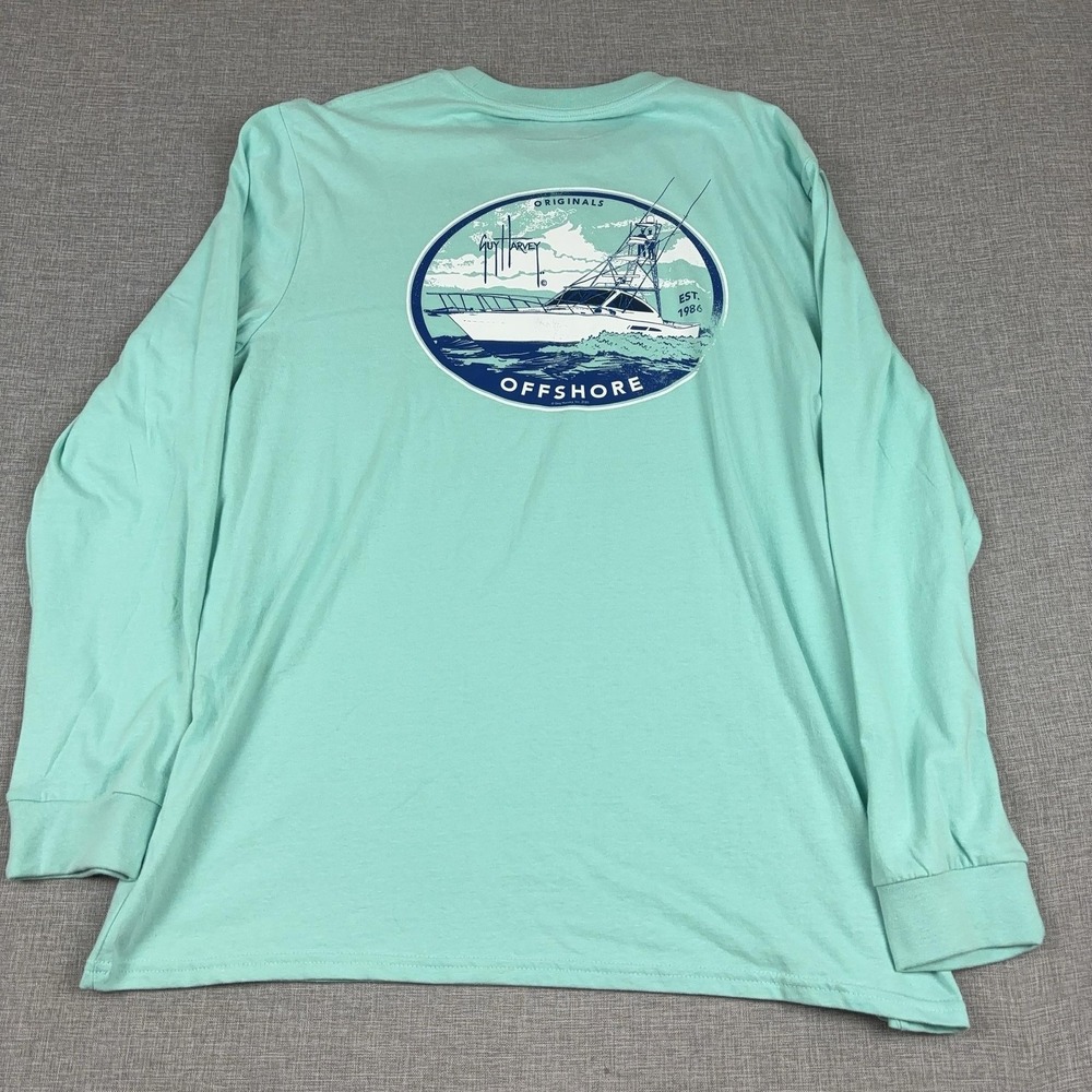 Guy Harvey Shirt Mens XL Green Offshore Boat Graphic Tee Long Sleeve